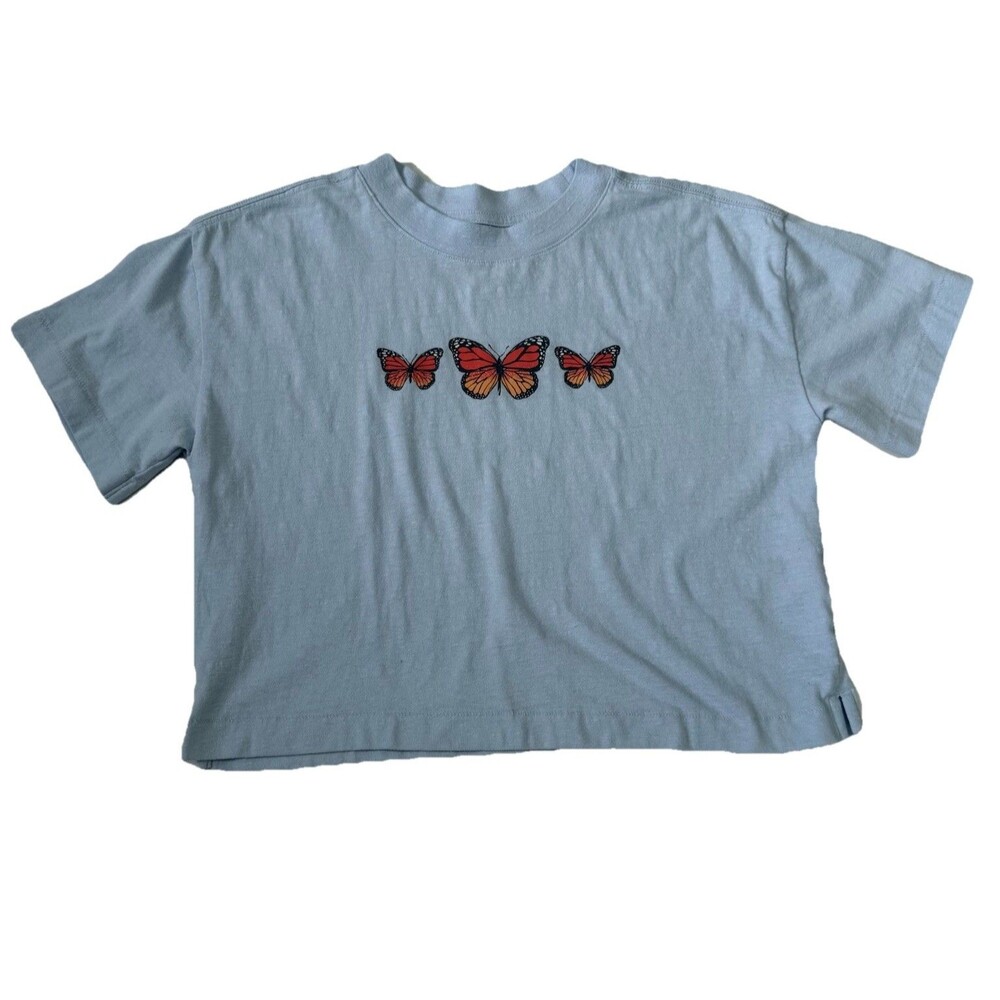 Gap Teen T-Shirt Blue Cropped Size XL Butterfly Graphic Oversized Short Sleeve